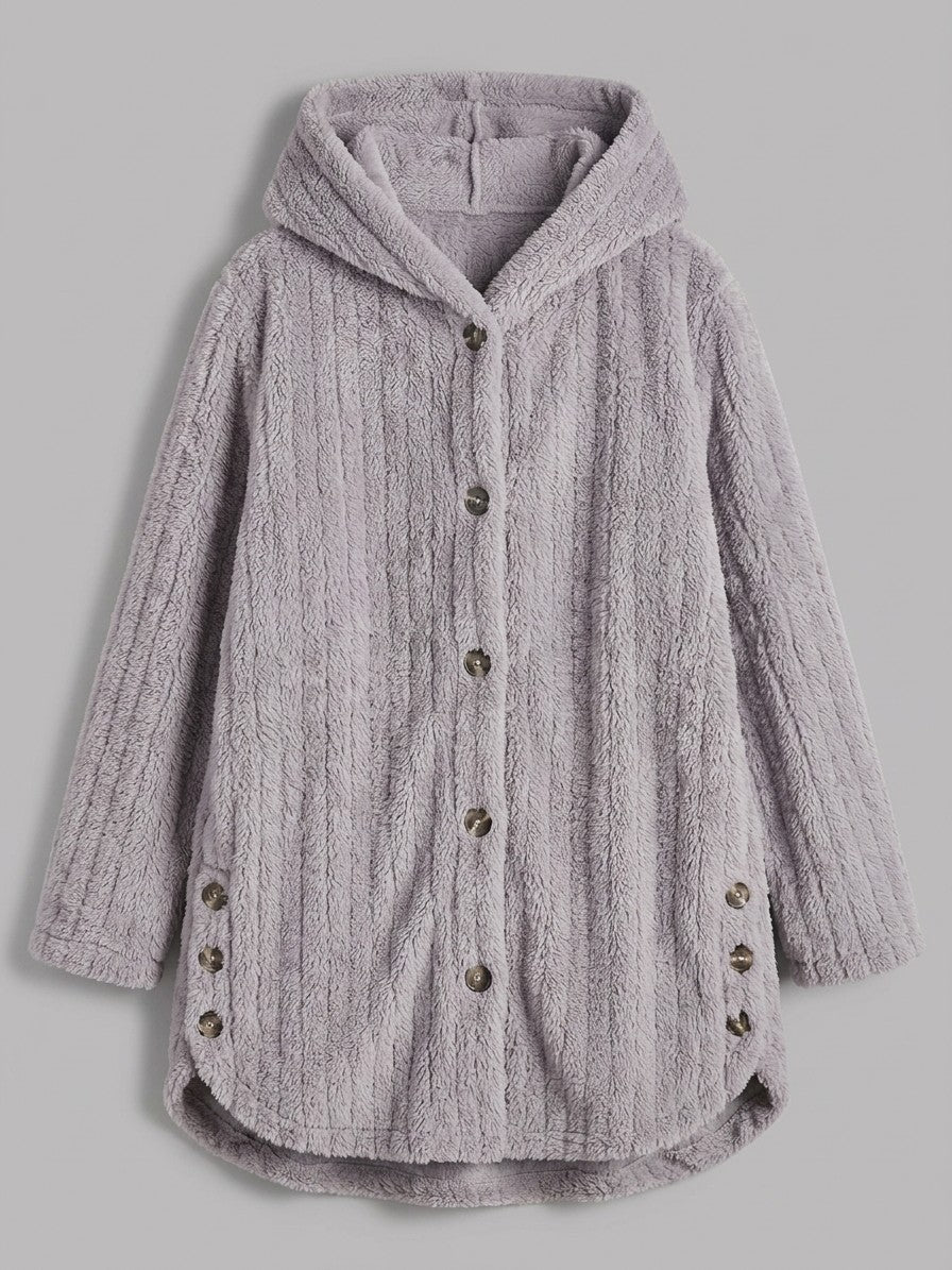 Corinaldo Women's Ribbed Plush Hooded Coat — lightgrey — packshot