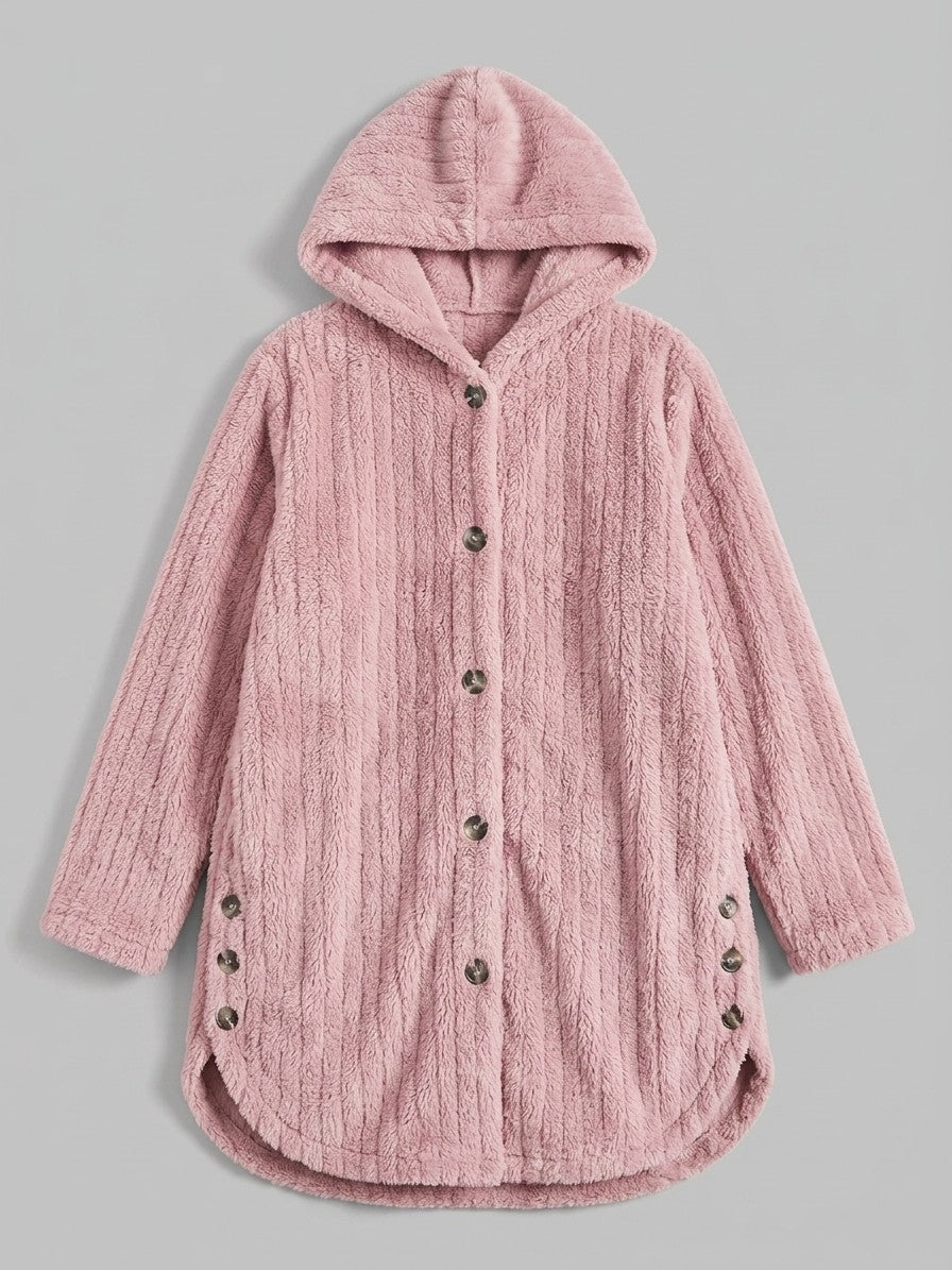 Corinaldo Women's Ribbed Plush Hooded Coat — pink — packshot