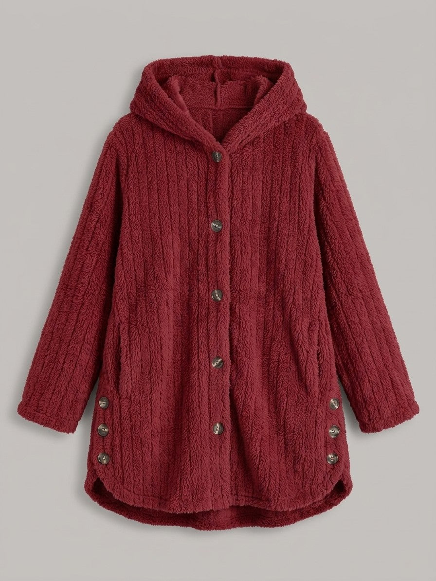Corinaldo Women's Ribbed Plush Hooded Coat — red — packshot