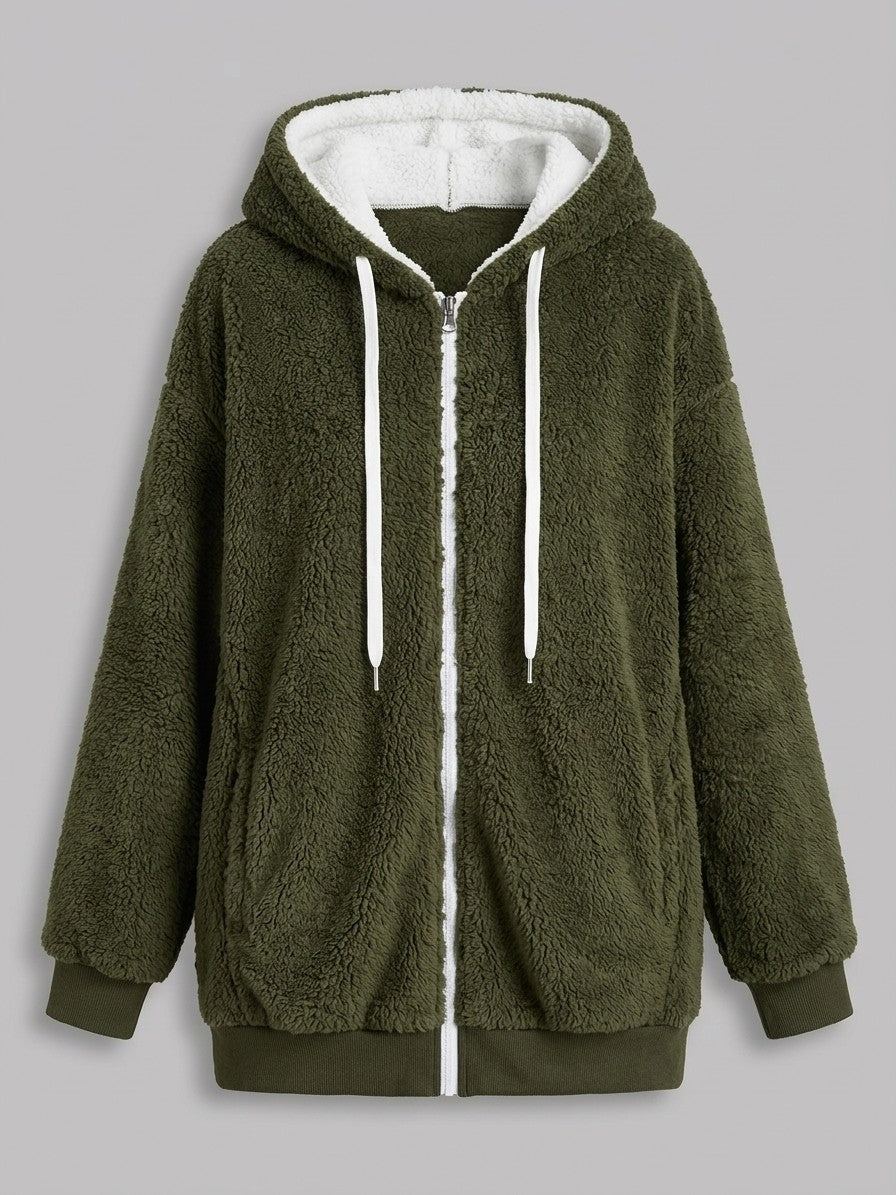 Corniglia Women's Hooded Zip-Up Fleece Jacket — armygreen — packshot