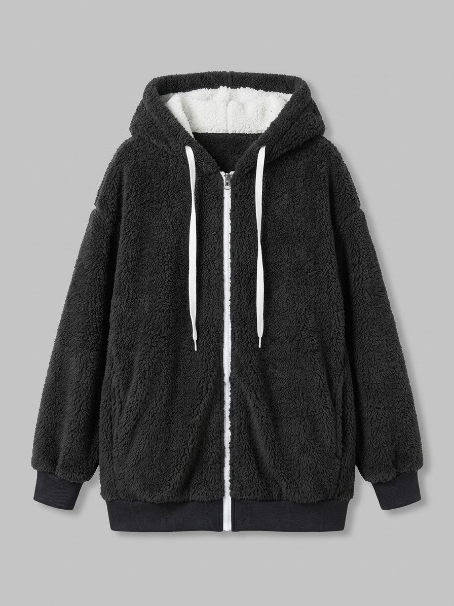 Corniglia Women's Hooded Zip-Up Fleece Jacket — black — packshot