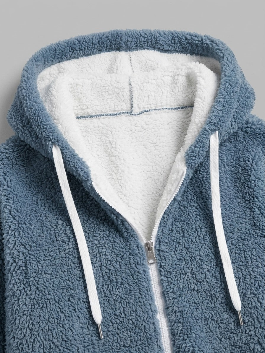 Corniglia Women's Hooded Zip-Up Fleece Jacket — blue — detail-2