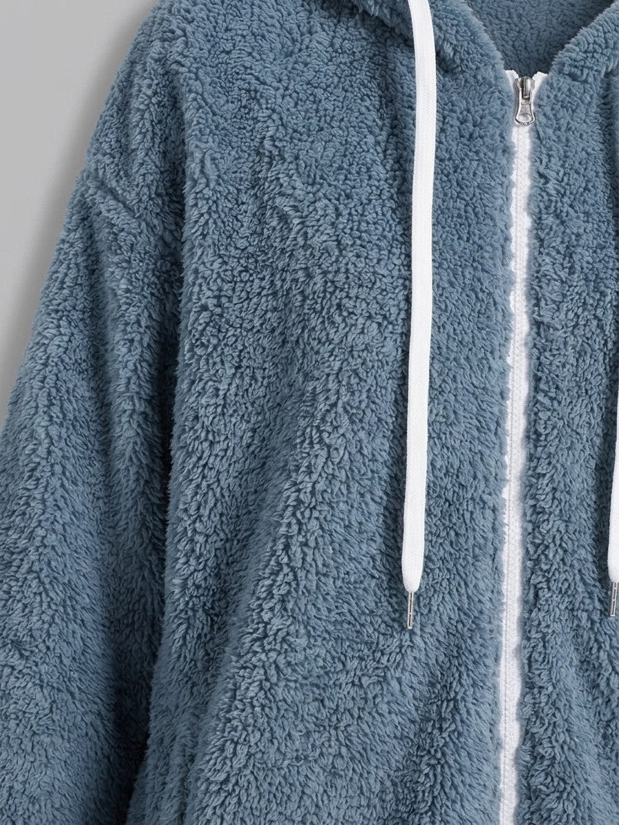 Corniglia Women's Hooded Zip-Up Fleece Jacket — blue — detail
