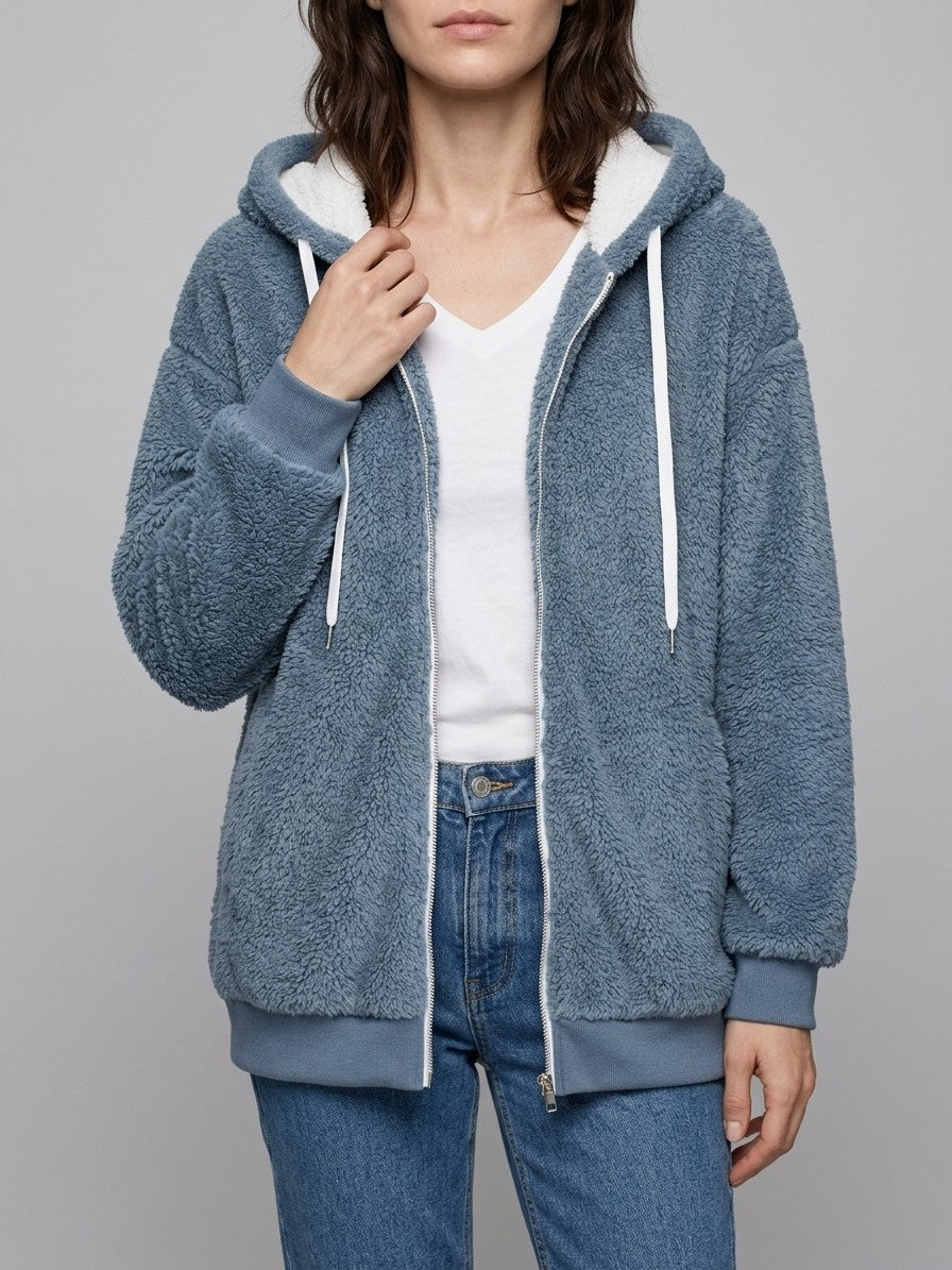 Corniglia Women's Hooded Zip-Up Fleece Jacket — blue — front