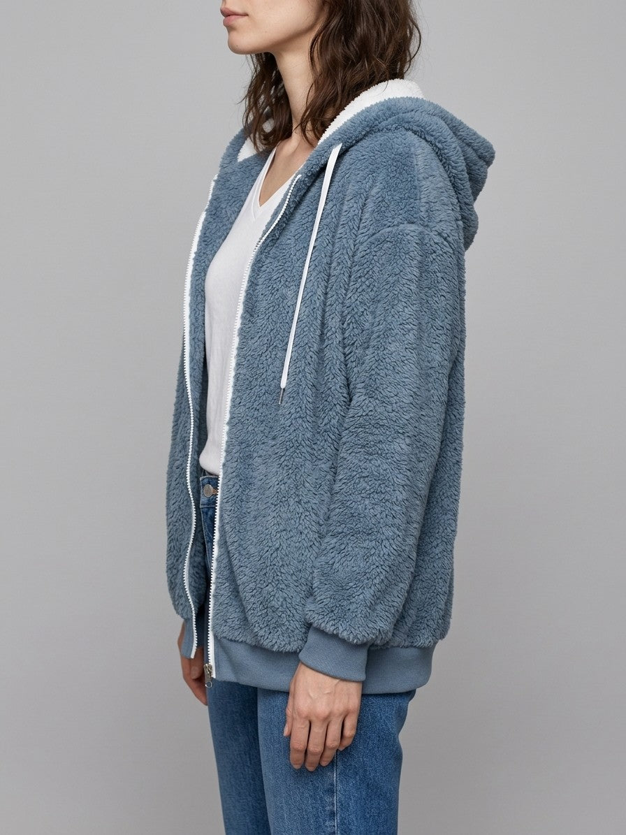 Corniglia Women's Hooded Zip-Up Fleece Jacket — blue — side
