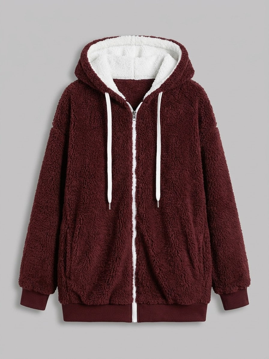 Corniglia Women's Hooded Zip-Up Fleece Jacket — burgundy — packshot