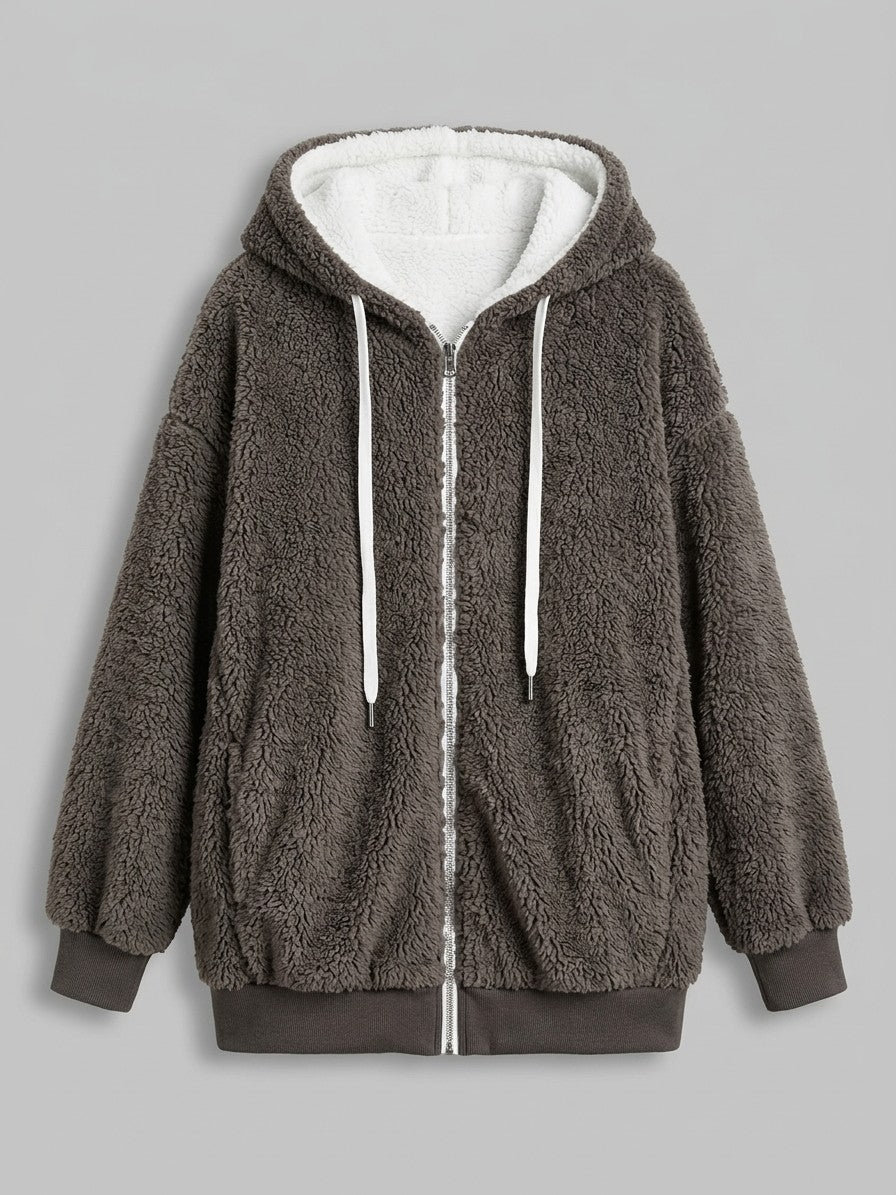 Corniglia Women's Hooded Zip-Up Fleece Jacket — charcoalbrown — packshot