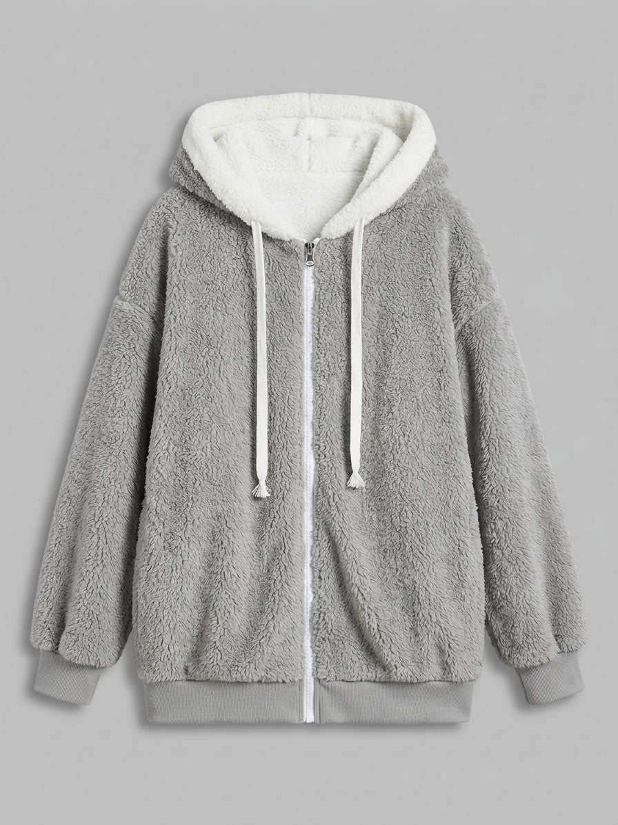 Corniglia Women's Hooded Zip-Up Fleece Jacket — lightgray — packshot