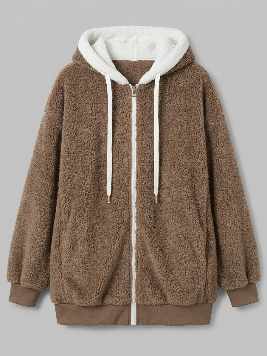 Corniglia Women's Hooded Zip-Up Fleece Jacket — mocha — packshot