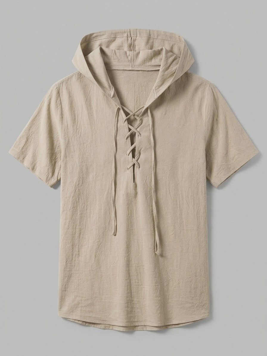 Corsica Men's Lace-Up Hooded Shirt — beige — packshot