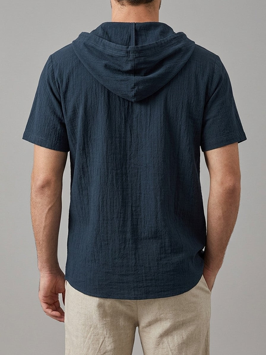 Corsica Men's Lace-Up Hooded Shirt — navy — back