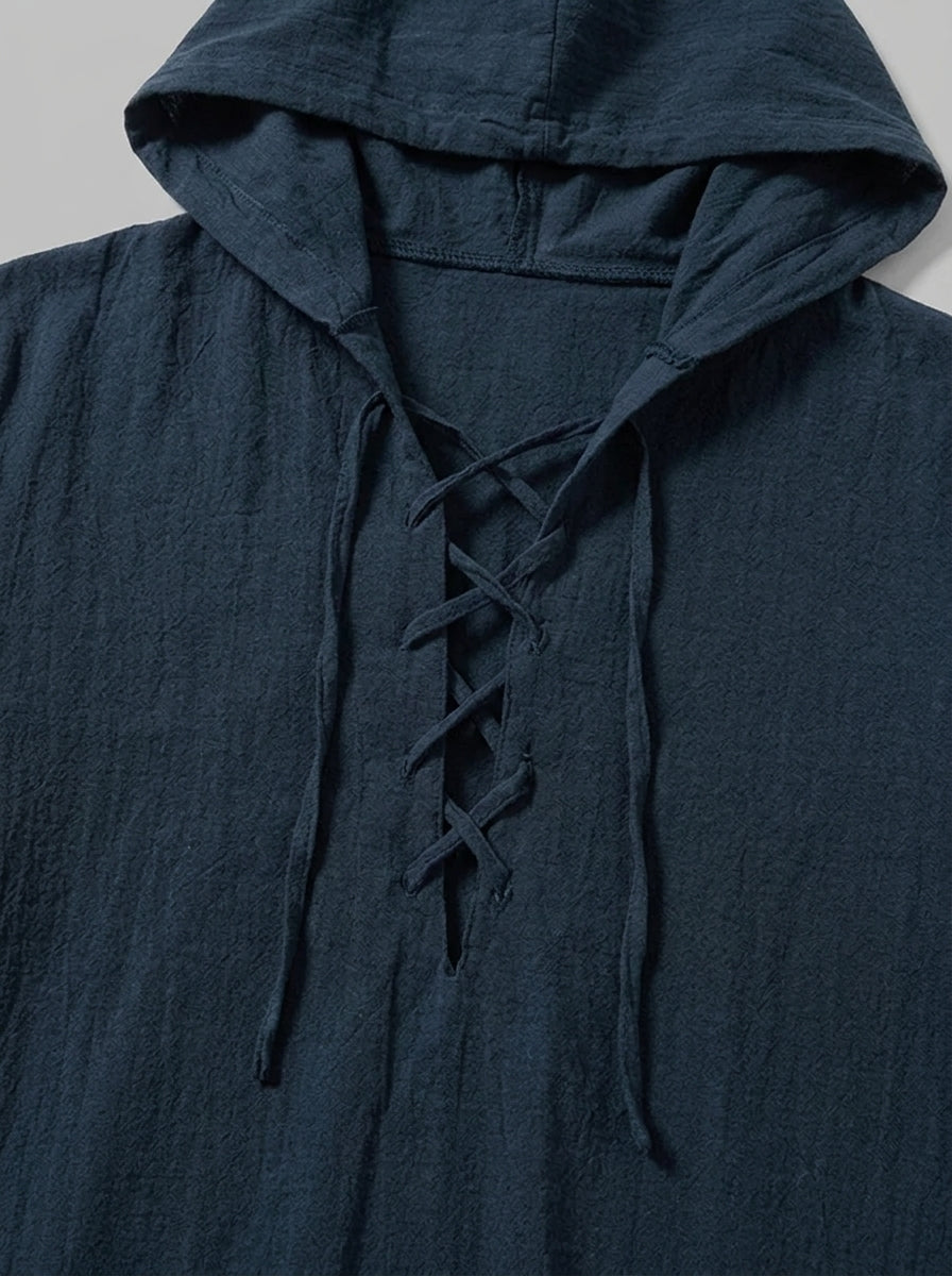 Corsica Men's Lace-Up Hooded Shirt — navy — detail-2