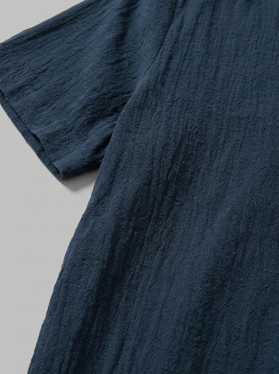 Corsica Men's Lace-Up Hooded Shirt — navy — detail