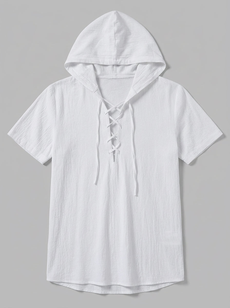 Corsica Men's Lace-Up Hooded Shirt — white — packshot