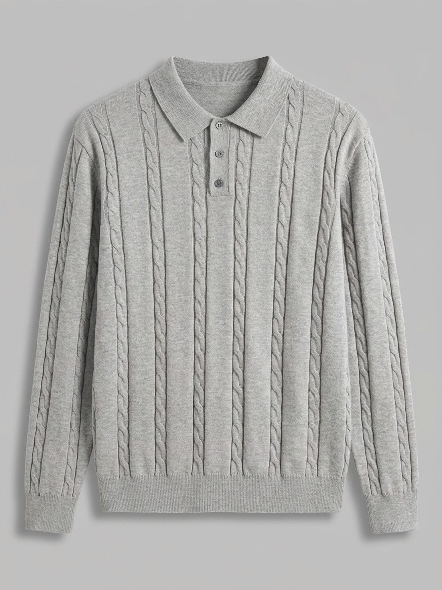 Cortina Men's Cable-Knit Polo Sweater — floralgray — packshot