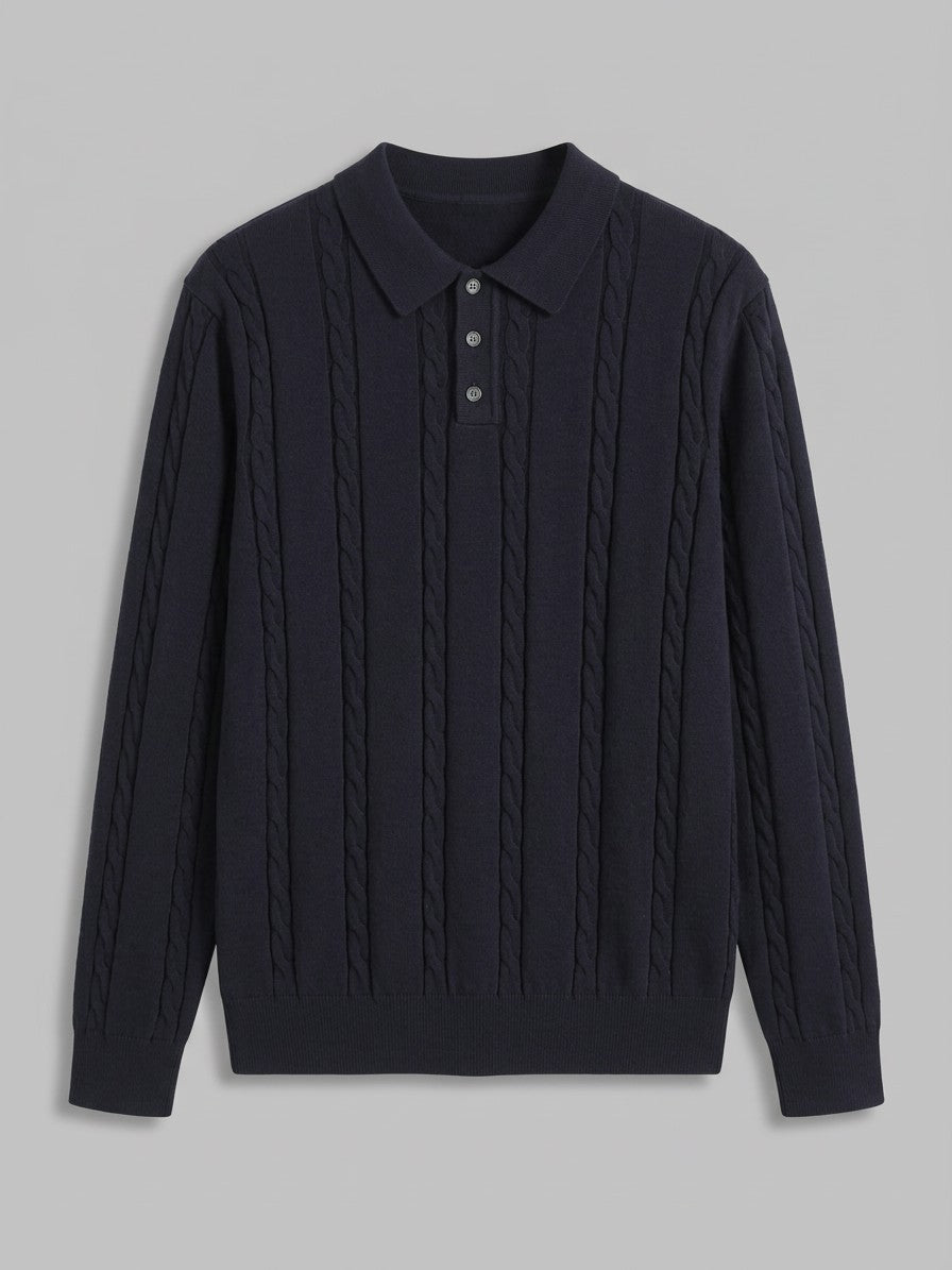 Cortina Men's Cable-Knit Polo Sweater — royalblue — packshot