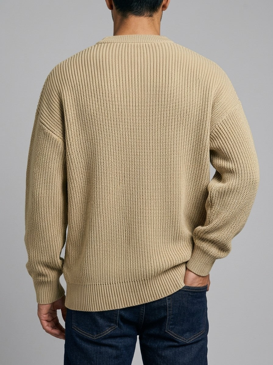 Cortona Men's Cotton Ribbed Sweater — khaki — back