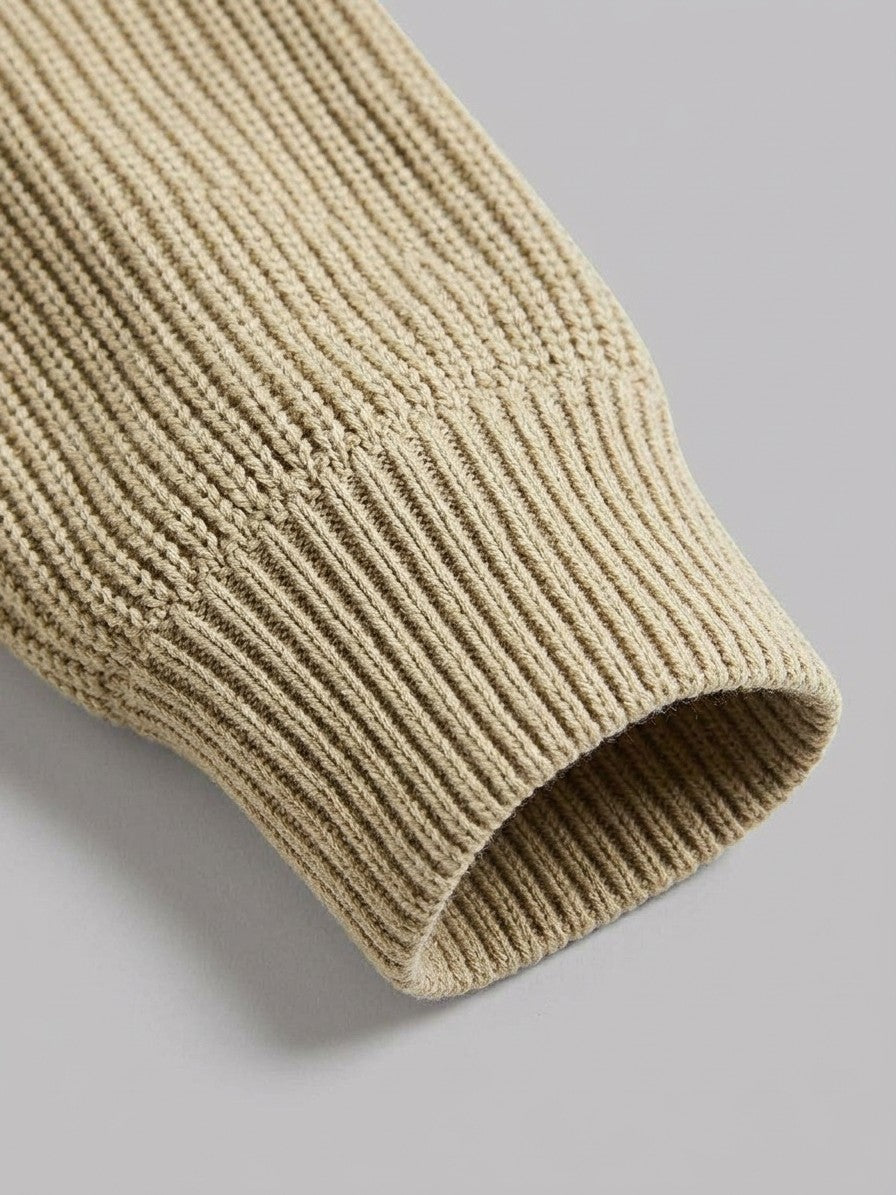 Cortona Men's Cotton Ribbed Sweater — khaki — detail-2