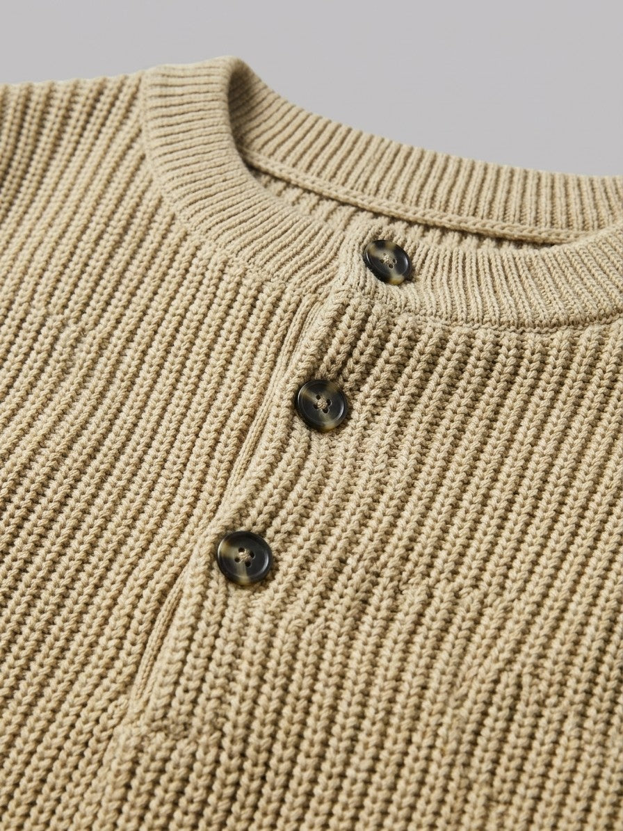 Cortona Men's Cotton Ribbed Sweater — khaki — detail
