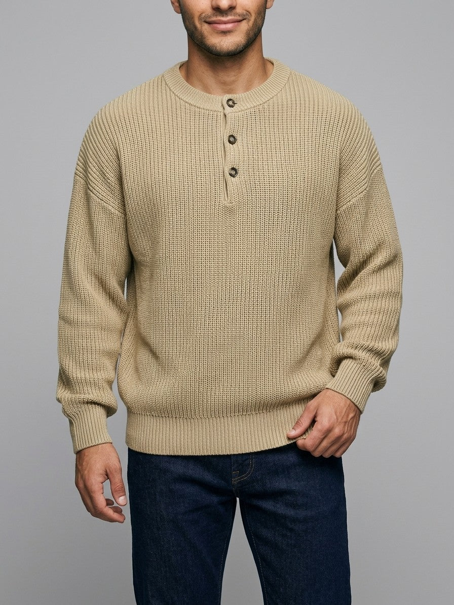 Cortona Men's Cotton Ribbed Sweater — khaki — front