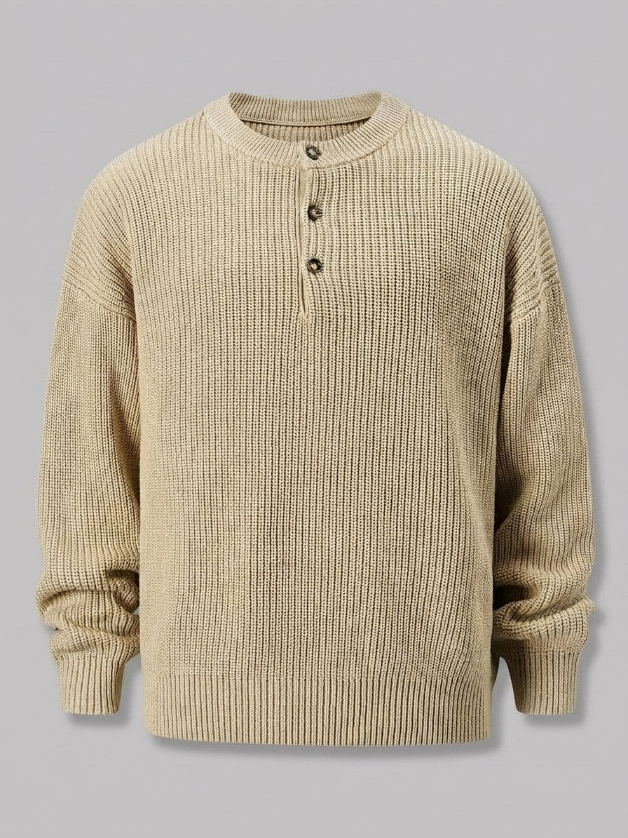 Cortona Men's Cotton Ribbed Sweater — khaki — packshot