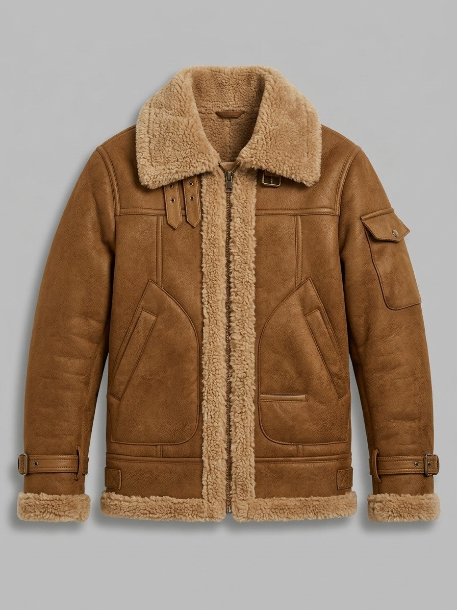 Cosenza Men's Sleeve-Pocket Shearling Aviator Jacket — tan — packshot