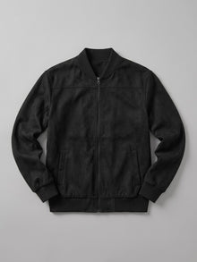 Cotignola Men's Rib-Collar Zip Faux Suede Jacket