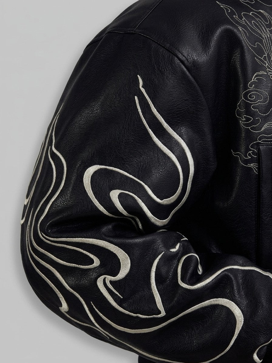 Craco Men's Gothic Embroidered Bomber Jacket — black — detail-2