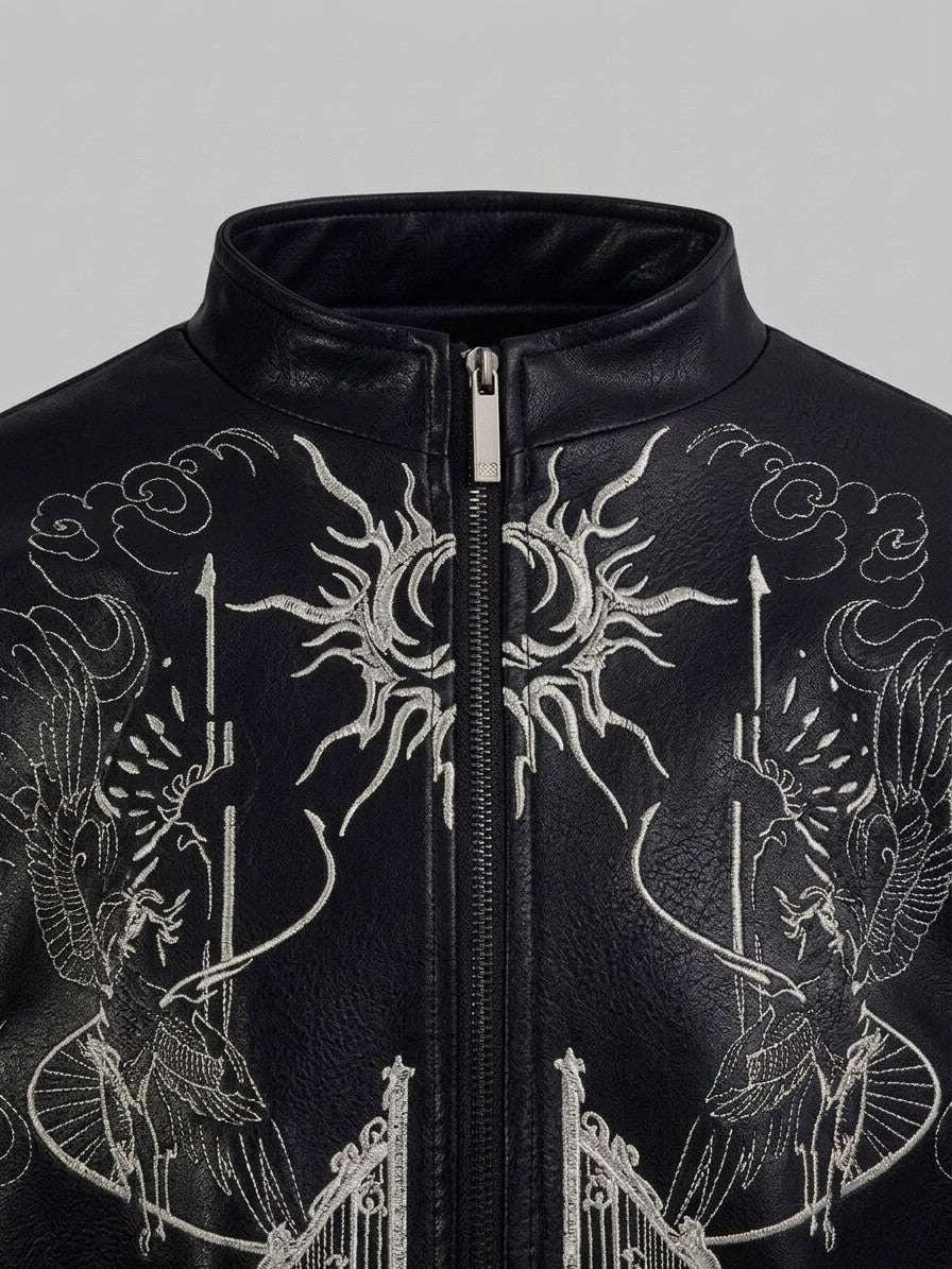 Craco Men's Gothic Embroidered Bomber Jacket — black — detail