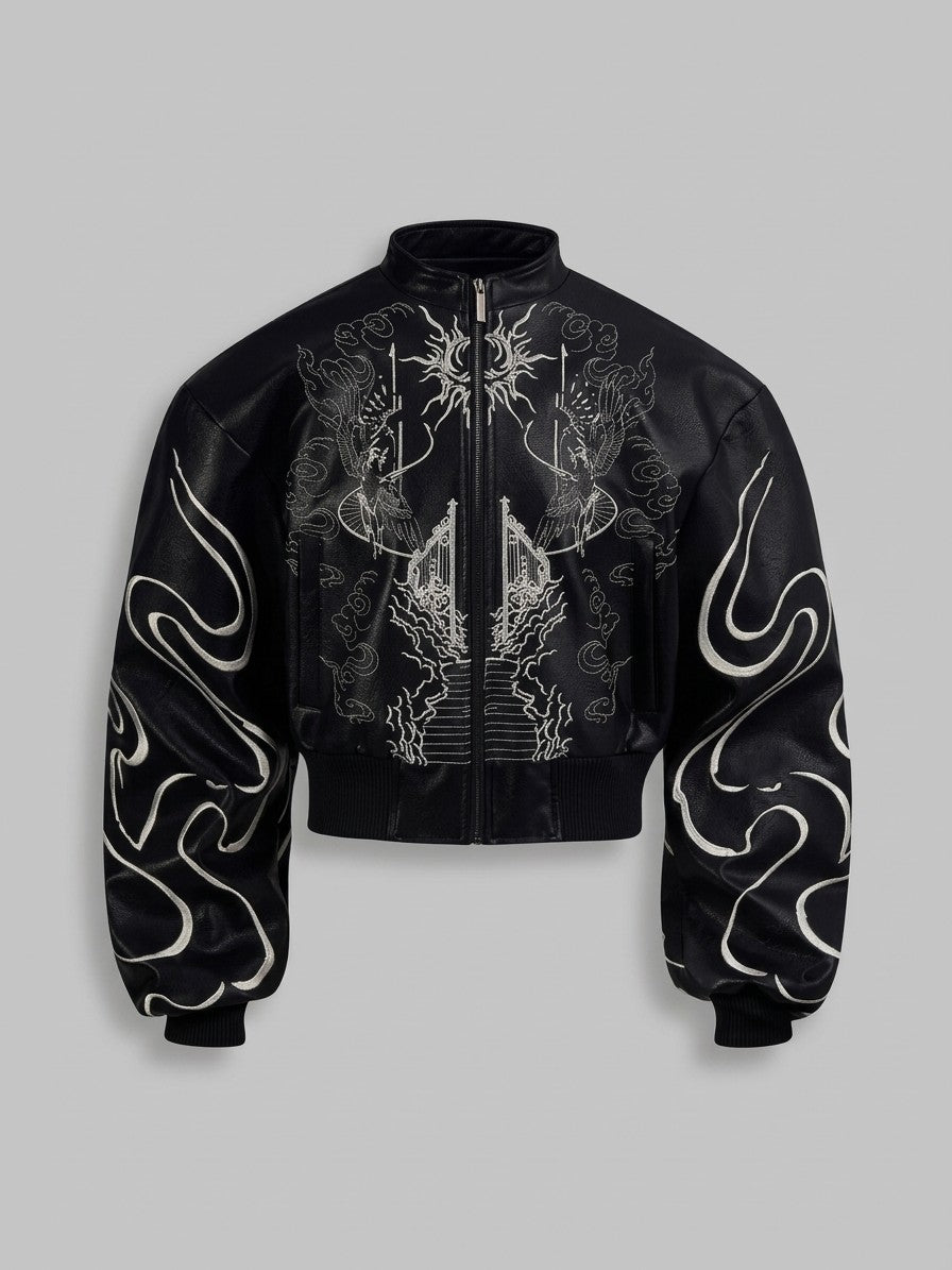 Craco Men's Gothic Embroidered Bomber Jacket — black — packshot