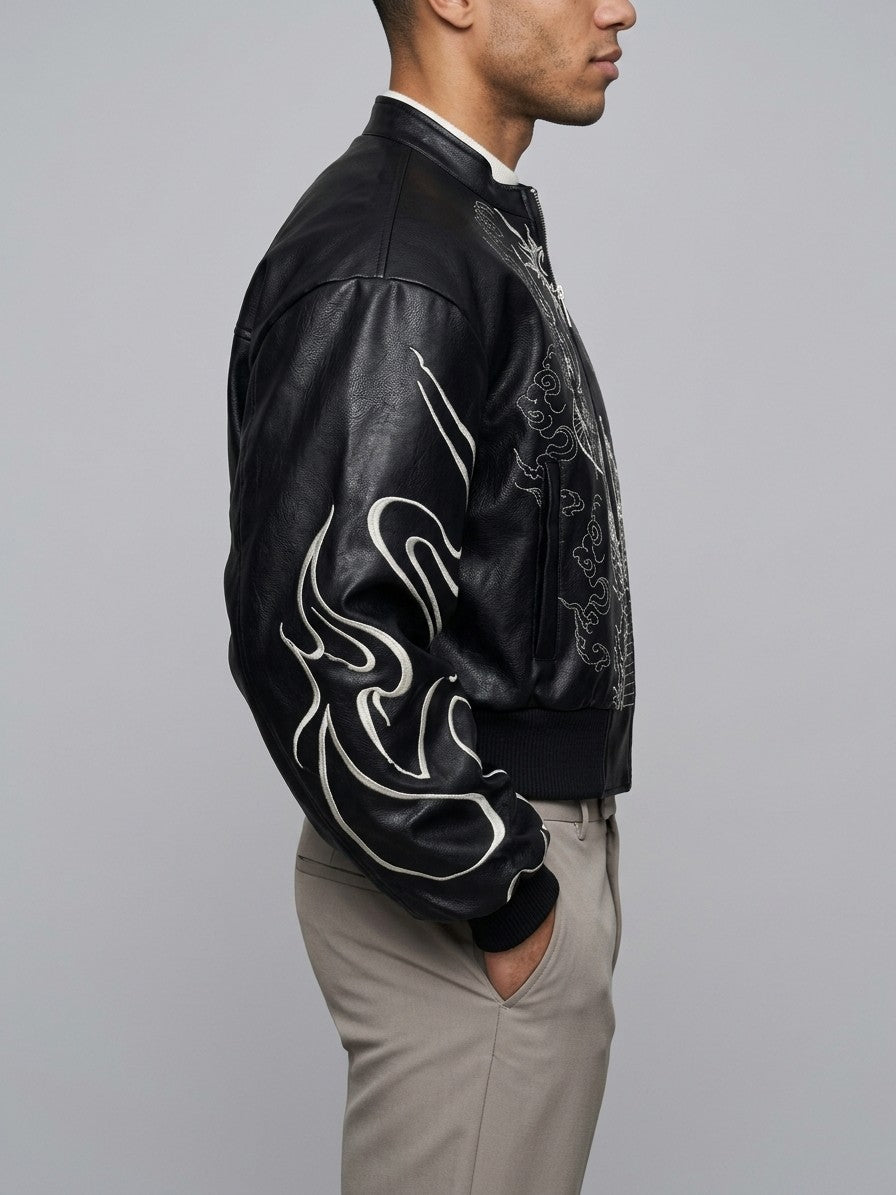 Craco Men's Gothic Embroidered Bomber Jacket — black — side