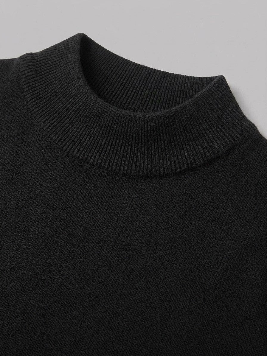Cremona Men's Mock Neck Sweater — black — detail-collar