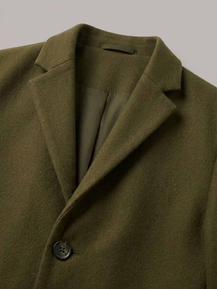 Cuneo Men's Single-Breasted Overcoat — green — detail-collar