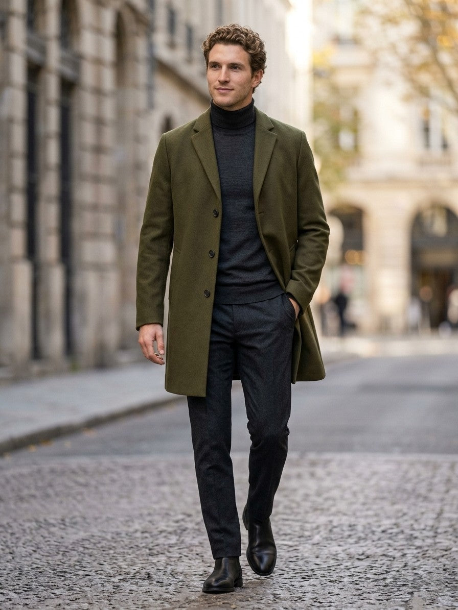 Cuneo Men's Single-Breasted Overcoat — green — lifestyle