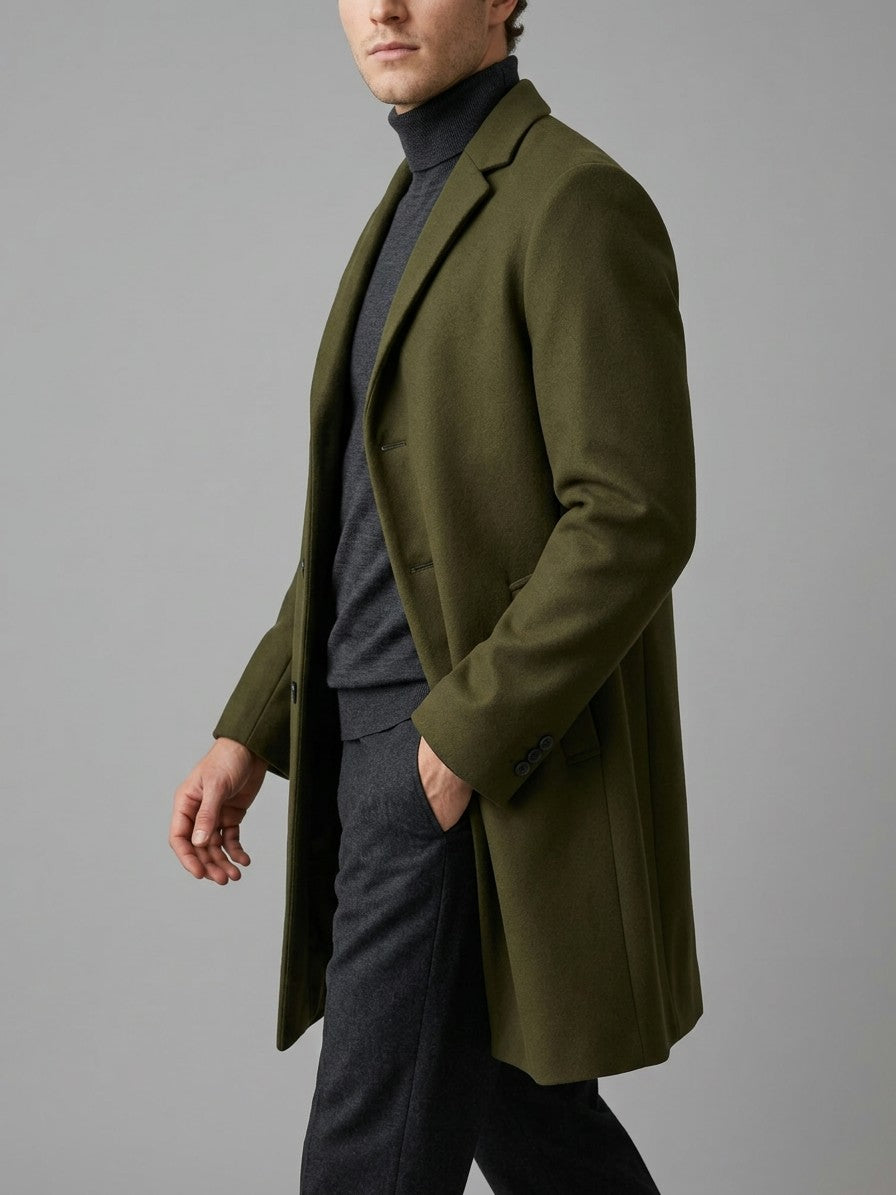 Cuneo Men's Single-Breasted Overcoat — green — side