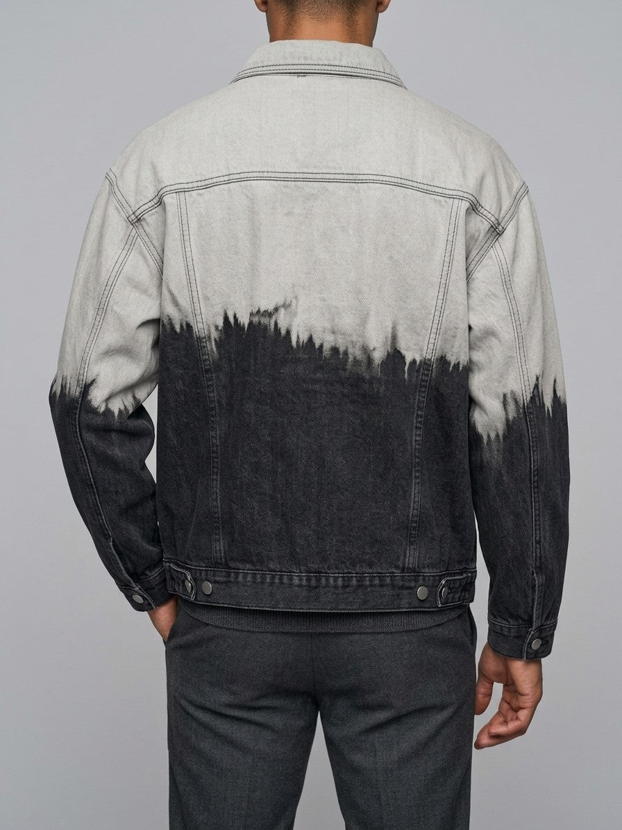 Deruta Men's Dip-Dye Oversized Trucker Jacket — greyblackdipdye — back