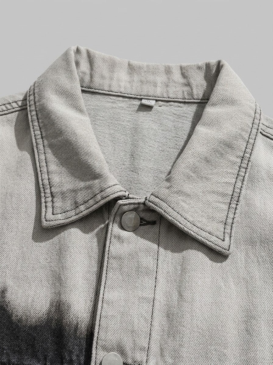 Deruta Men's Dip-Dye Oversized Trucker Jacket — greyblackdipdye — detail-2