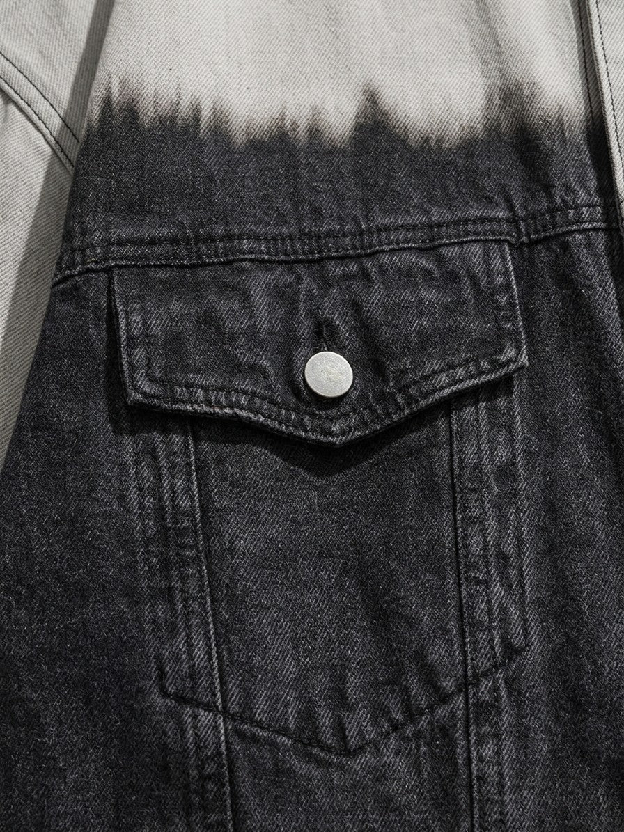 Deruta Men's Dip-Dye Oversized Trucker Jacket — greyblackdipdye — detail-collar