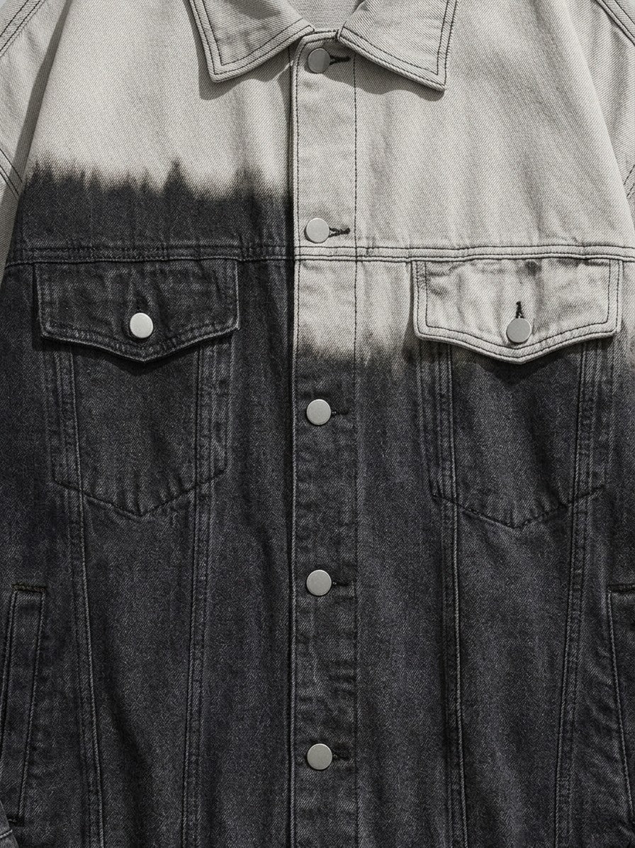 Deruta Men's Dip-Dye Oversized Trucker Jacket — greyblackdipdye — detail