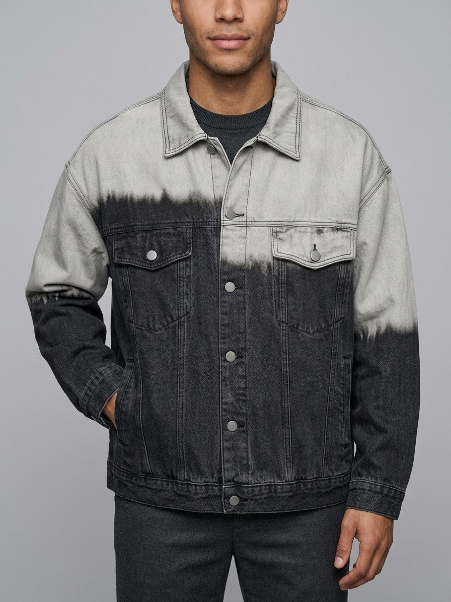 Deruta Men's Dip-Dye Oversized Trucker Jacket — greyblackdipdye — front