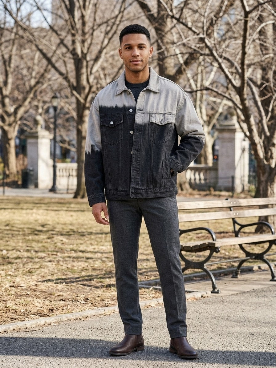 Deruta Men's Dip-Dye Oversized Trucker Jacket — greyblackdipdye — lifestyle