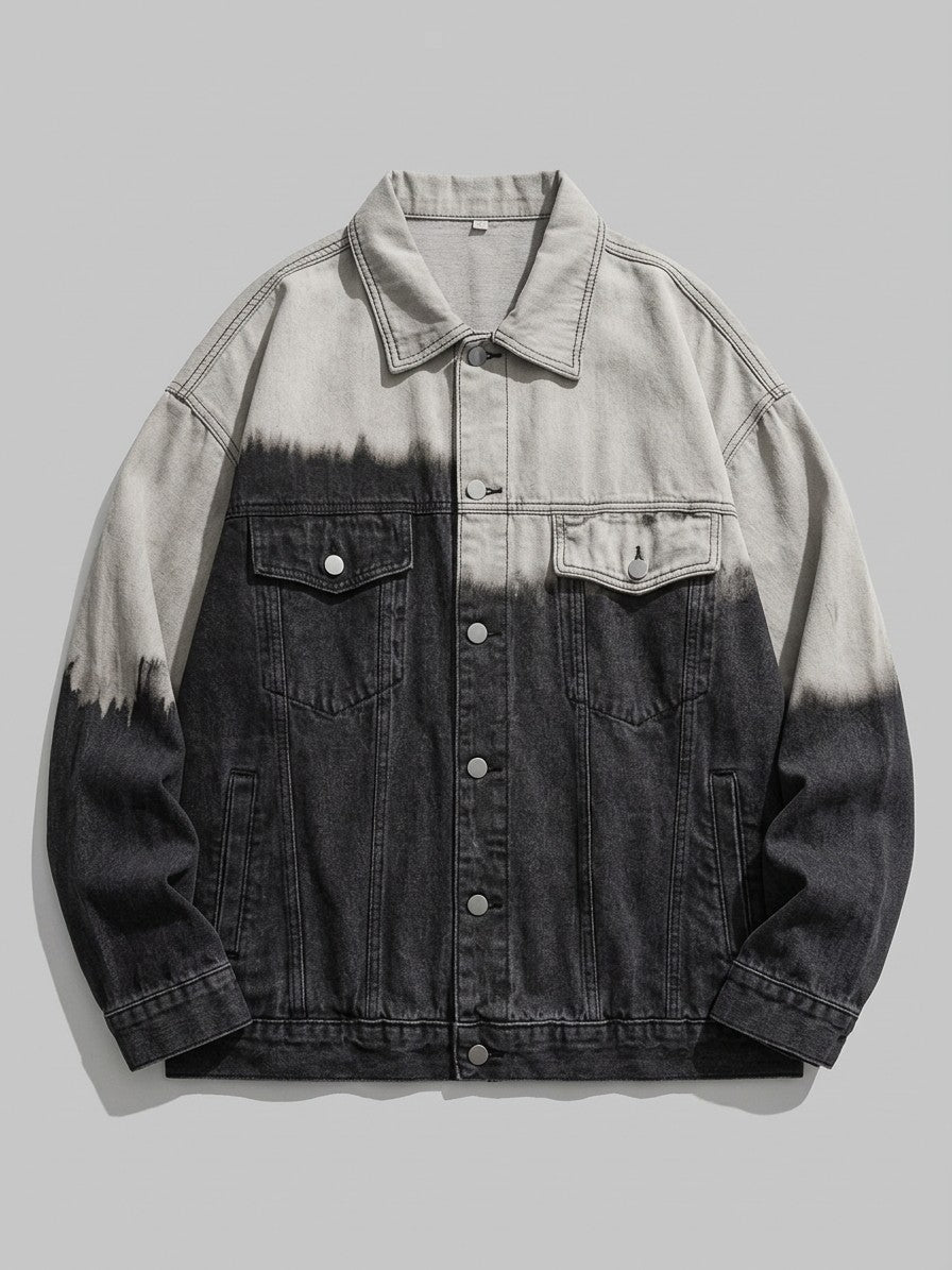 Deruta Men's Dip-Dye Oversized Trucker Jacket — greyblackdipdye — packshot