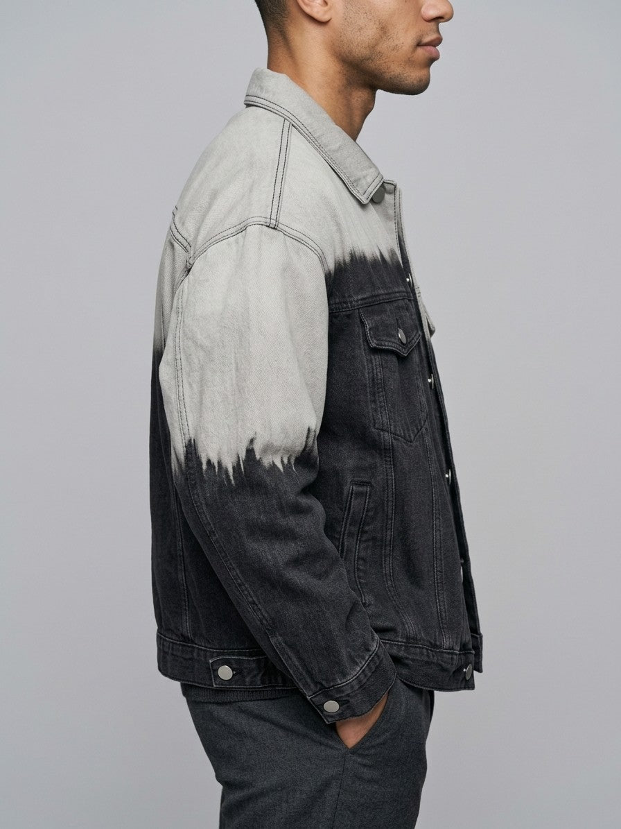 Deruta Men's Dip-Dye Oversized Trucker Jacket — greyblackdipdye — side