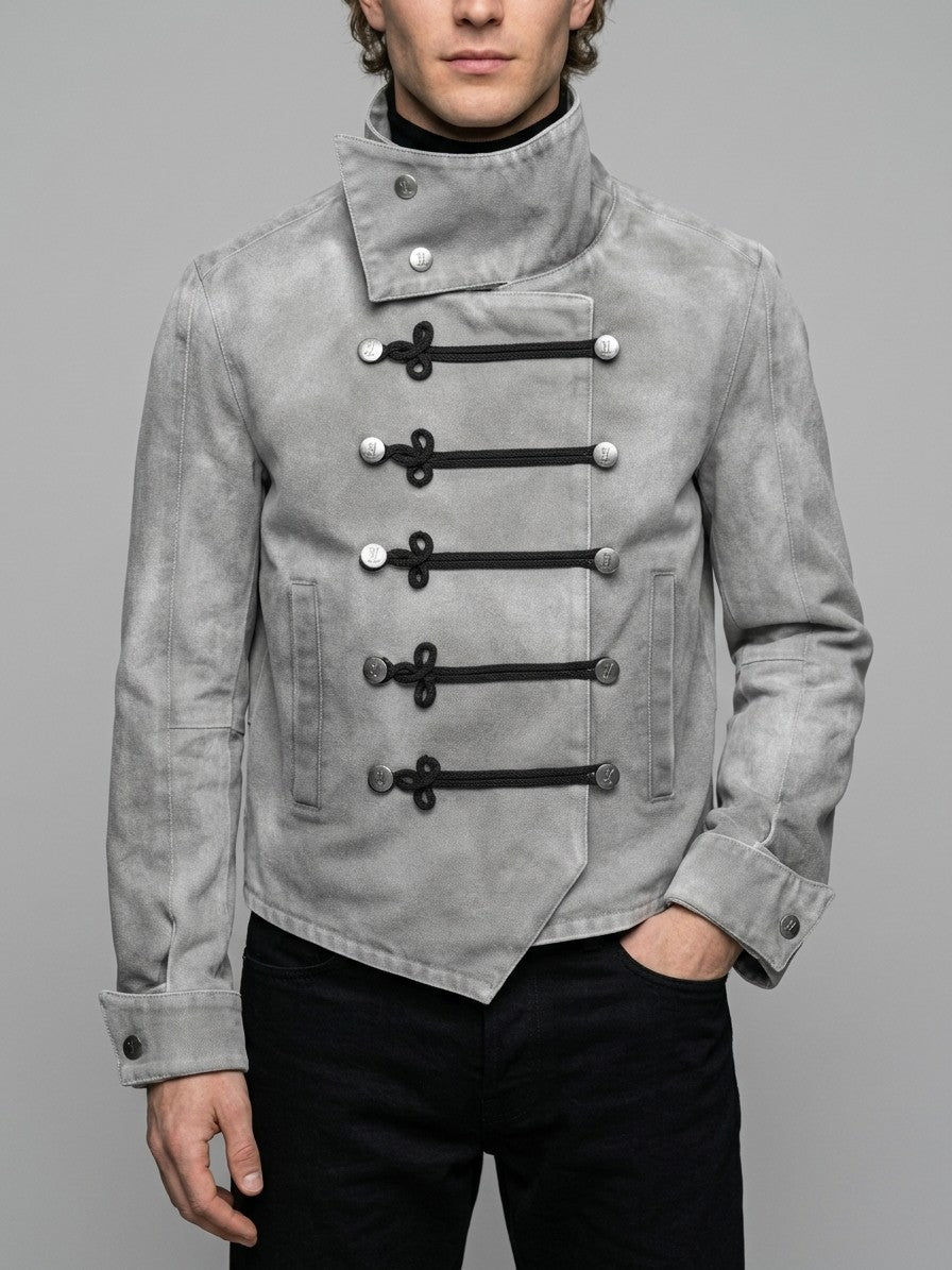 Dervio Men's Braided Frogging Military Jacket — washedgrey — front