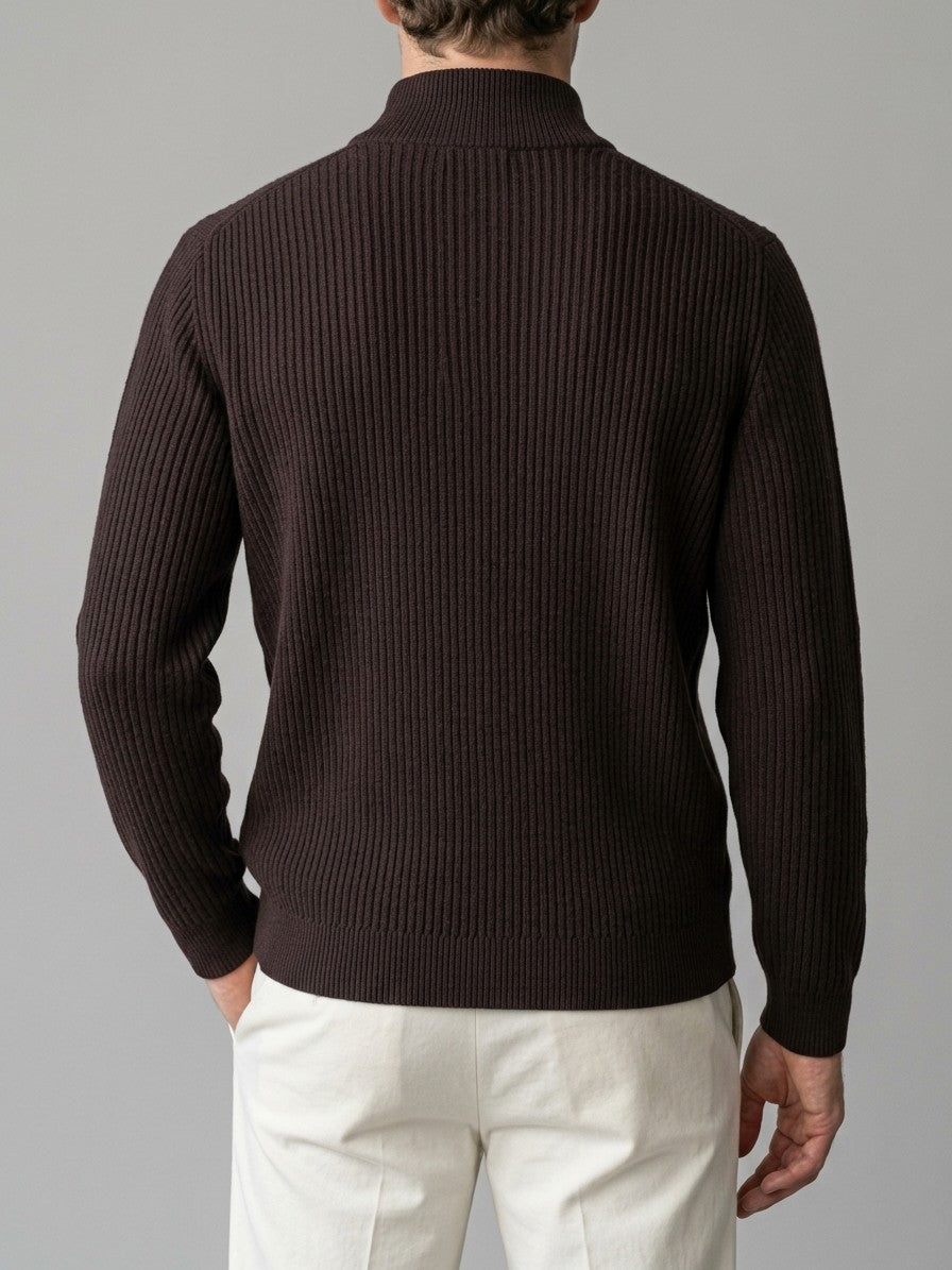 Desenzano Men's Ribbed Half-Zip Sweater — darkbrown — back