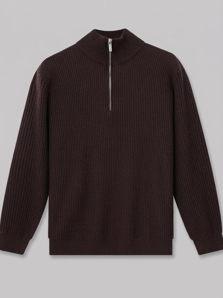 Desenzano Men's Ribbed Half-Zip Sweater — darkbrown — packshot
