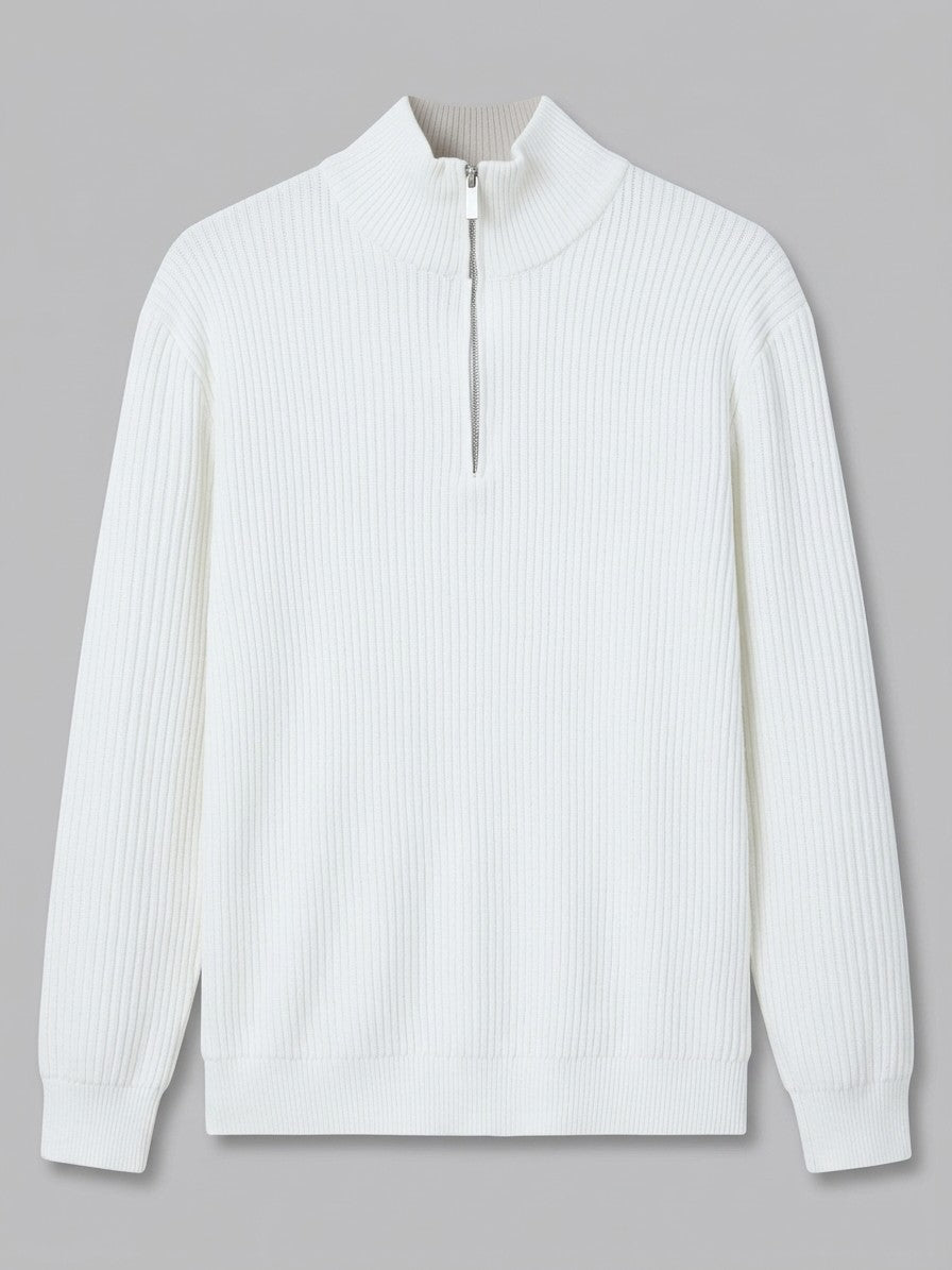 Desenzano Men's Ribbed Half-Zip Sweater — white — packshot
