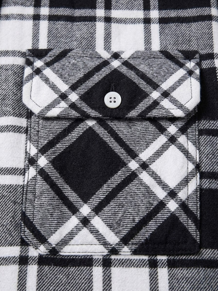 Dogliani Men's Hooded Quilted Flannel Shirt Jacket — blackwhiteplaid — detail-2