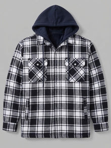 Dogliani Men's Hooded Quilted Flannel Shirt Jacket