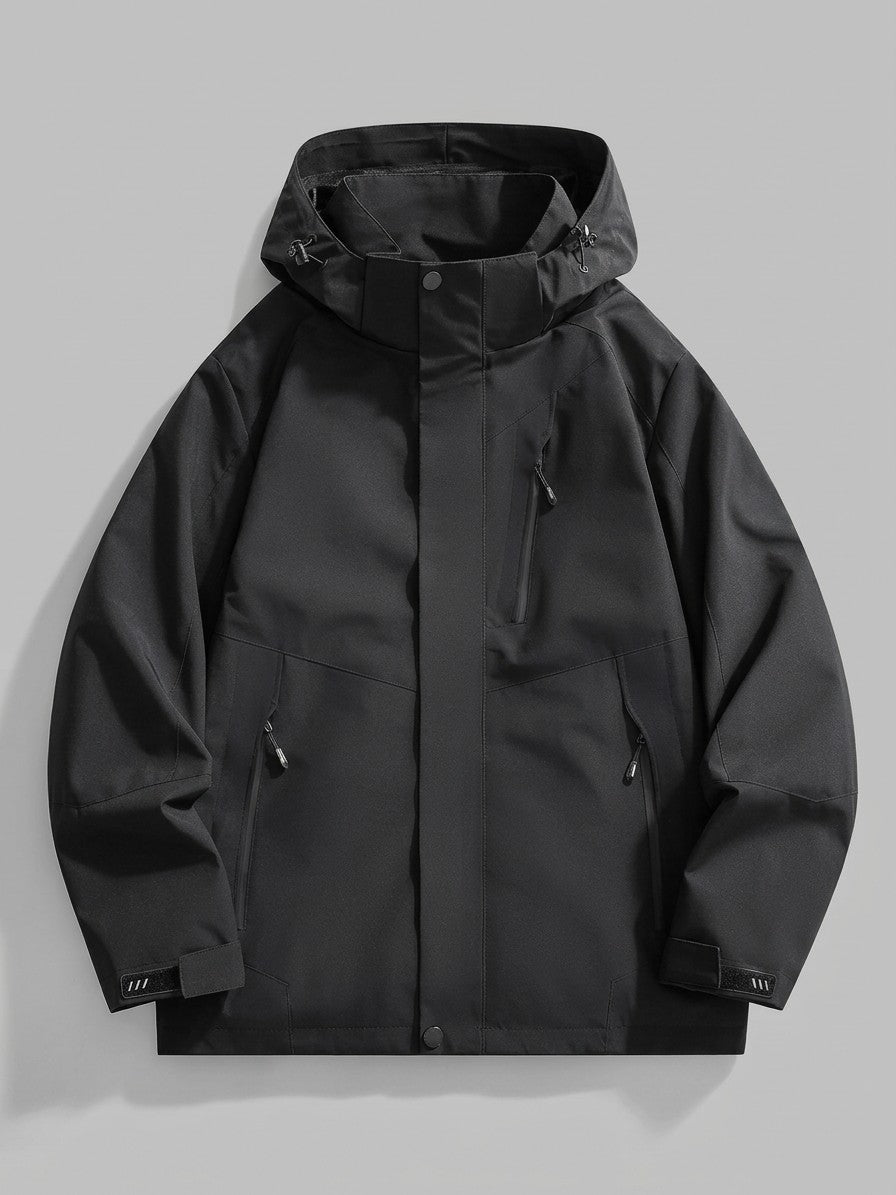 Domaso Men's Chevron-Panel Hooded Shell Jacket — black — packshot